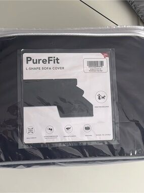 PureFit Black L-Shape Sofa Cover - Stretch Protective Slipcover